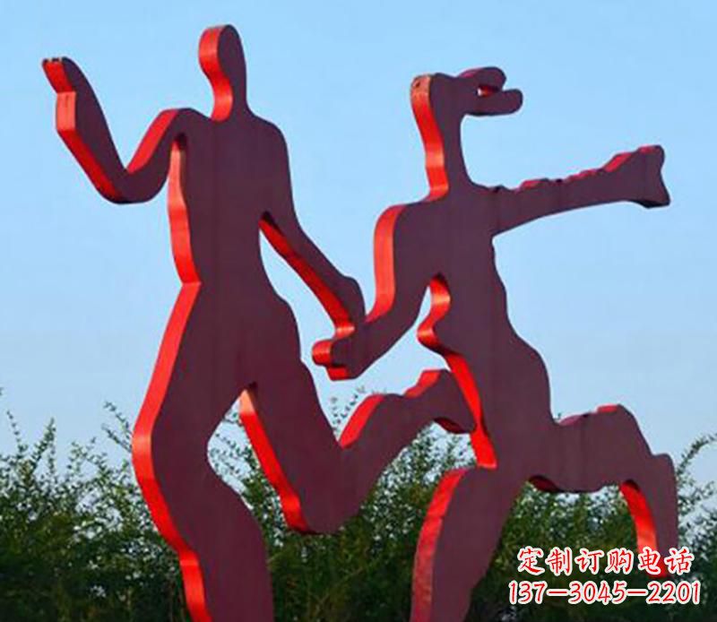 合肥中领雕塑-多彩情侣跑步雕塑