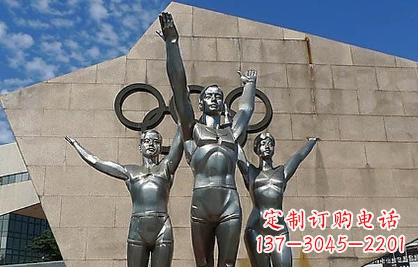 合肥广场不锈钢运动员和五环雕塑