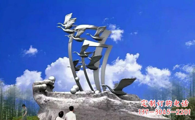 合肥中领雕塑:大雁不锈钢雕塑,质感优雅