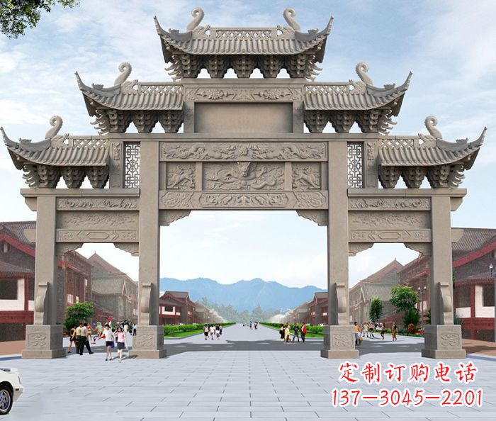 合肥广场景观大理石牌楼石雕 (2)