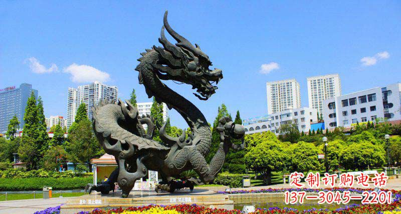 合肥精美巨型广场龙戏珠景观铜雕