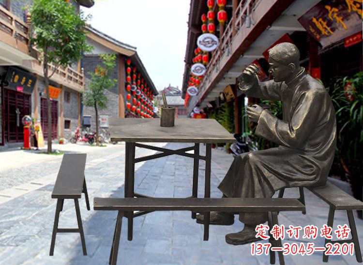 合肥享受下午茶时光的店小二喝茶雕塑