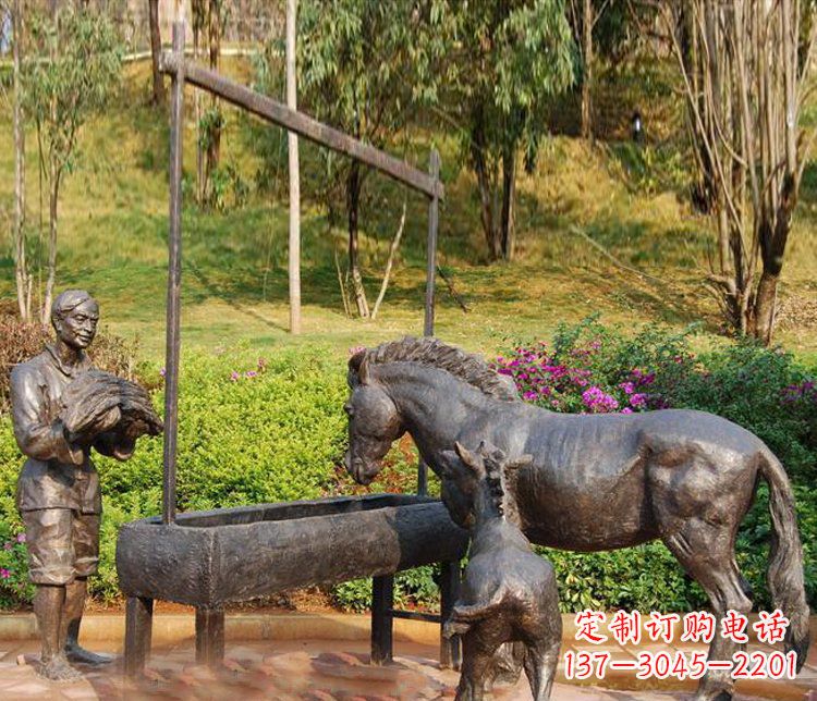 合肥广场铜雕喂马动物雕塑
