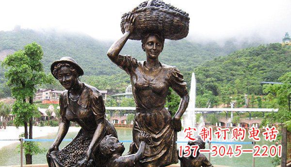 合肥广场摘葡萄人物丰收铜雕