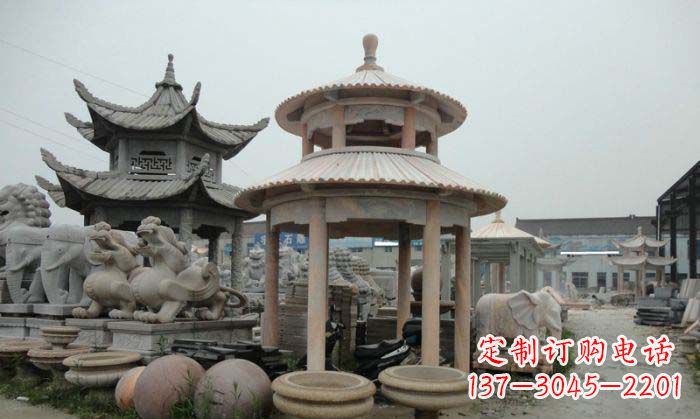 合肥海景石雕凉亭——晚霞红圆顶石雕凉亭