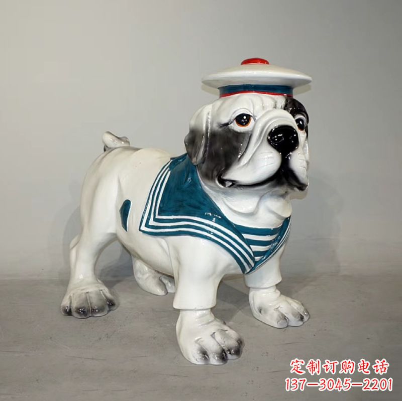 合肥海军玻璃钢仿陶瓷斗牛犬狗雕塑