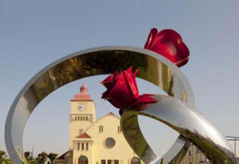 合肥广场不锈钢玫瑰戒指景观摆件雕塑