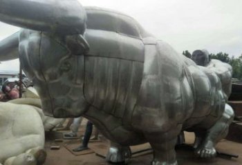 合肥中领雕塑：复古拓荒牛不锈钢雕塑