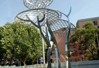 合肥广场抽象网格不锈钢树雕塑