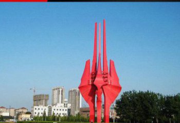 合肥广场红色不锈钢树叶雕塑