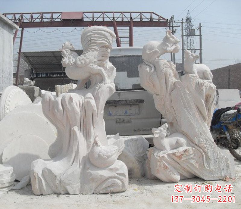 合肥中领雕塑,打造古典唯美的汉白玉公鸡雕塑