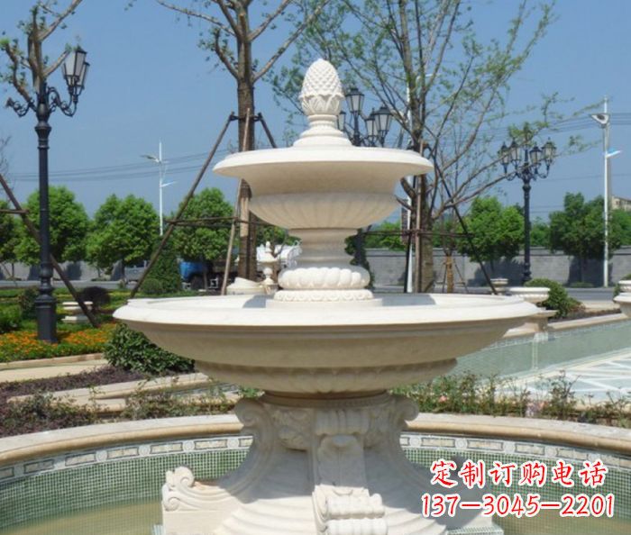 合肥全新款白玉多层喷泉雕塑