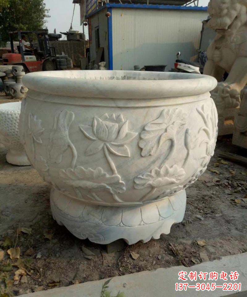 合肥汉白玉荷花石浮雕水缸,营造令人心旷神怡的宁静之美