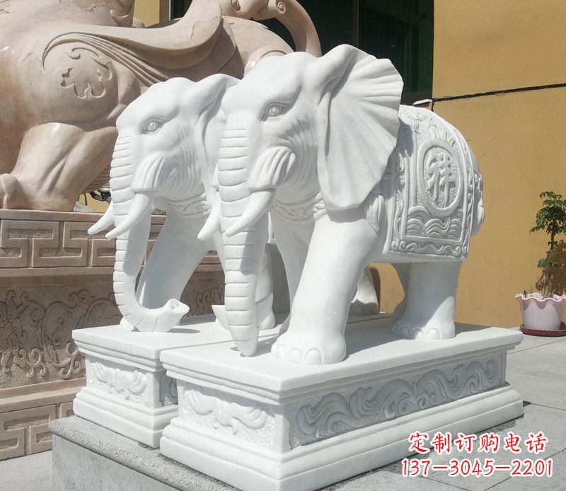 合肥属于你的祝福——汉白玉吉祥如意门口招财大象雕塑