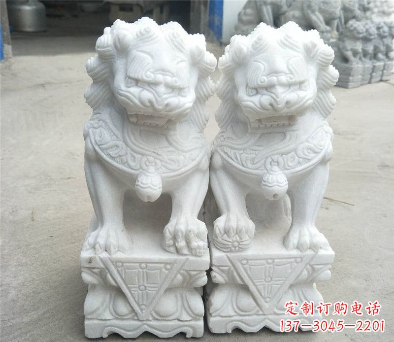 合肥定制精美的汉白玉酒店吉祥狮子门墩