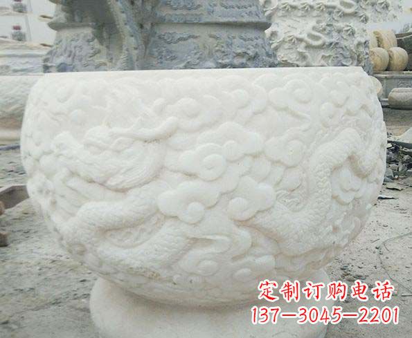 合肥汉白玉龙浮雕招财水缸，让你家居多一份福气