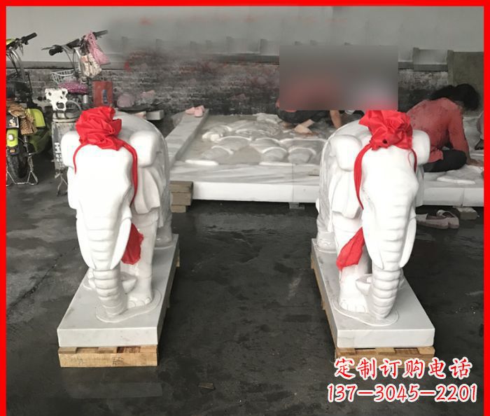 合肥汉白玉门口招财小象石雕
