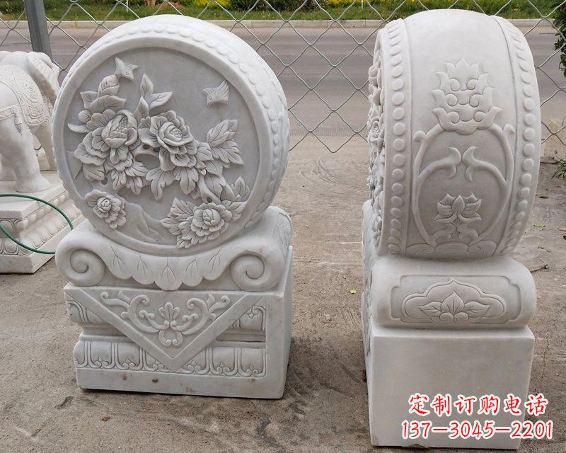 合肥汉白玉牡丹花浮雕门墩