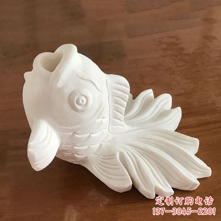 合肥精致美观的汉白玉喷水金鱼石雕动物雕塑