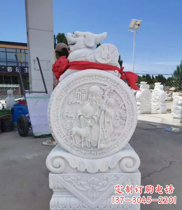 合肥汉白玉貔貅石门墩雕塑