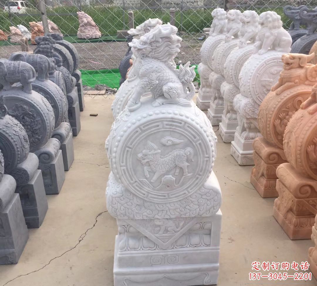 合肥汉白玉麒麟狮子抱鼓石