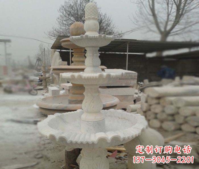 合肥汉白玉三层别墅小型喷泉石雕,让你的空间更加优雅