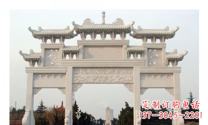 合肥汉白玉三门石雕牌坊