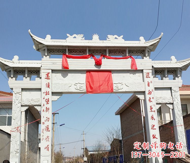 合肥汉白玉三门石牌坊石雕——精致而优雅