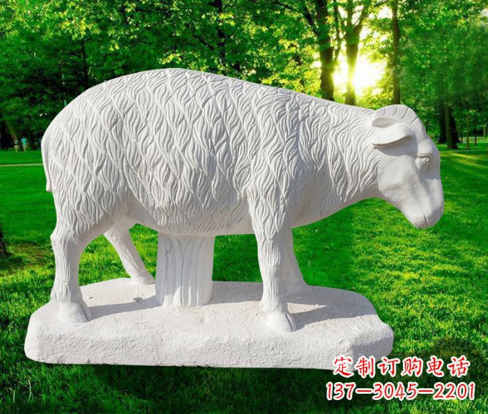 合肥汉白玉山羊公园动物石雕 (3)