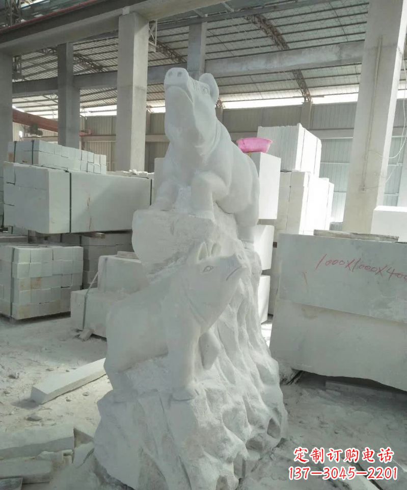 合肥瑞颜祥彩汉白玉生肖猪雕塑