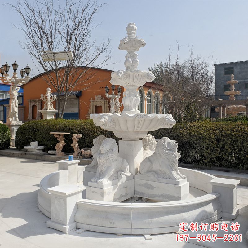 合肥定制白玉狮子喷泉雕塑
