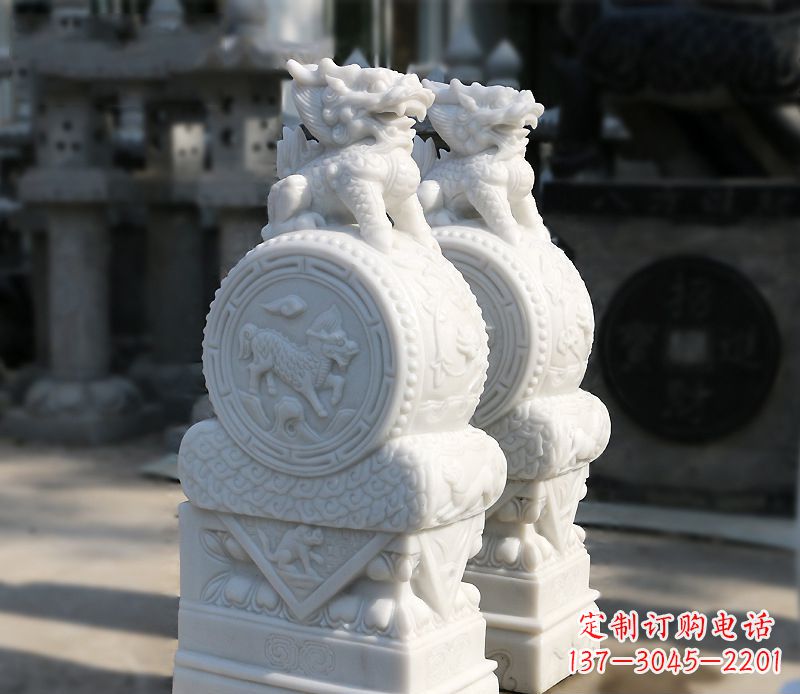 合肥汉白玉狮子辟邪门墩雕塑