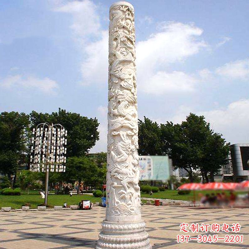 合肥汉白玉石雕刻龙柱是由中国领雕塑厂家定制的…