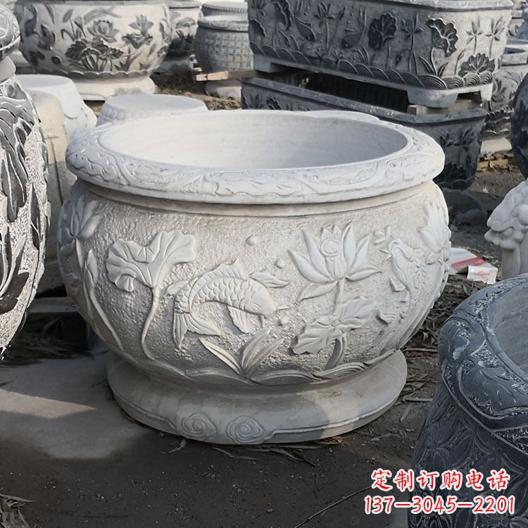 合肥中领雕塑汉白玉石鱼缸雕塑,是一种精美的装…