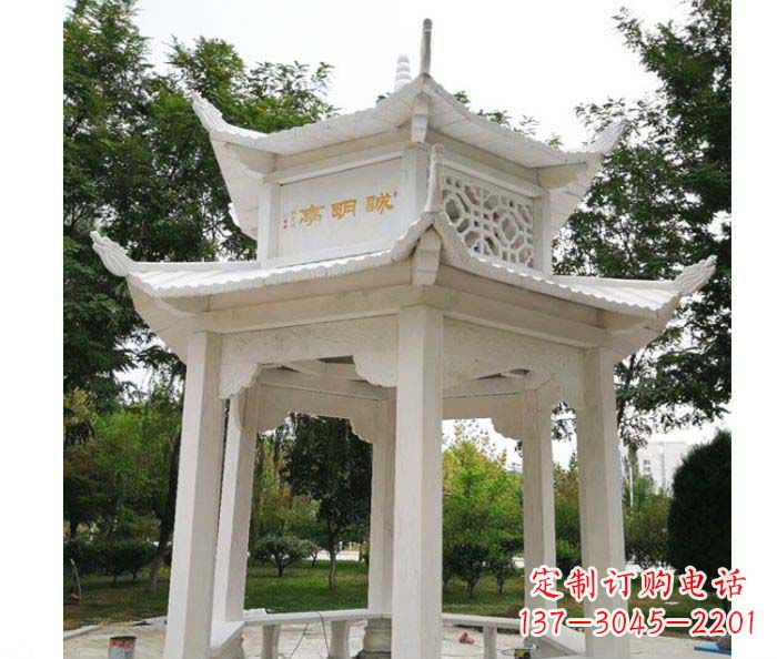 合肥高雅典雅的汉白玉双层六角凉亭石雕