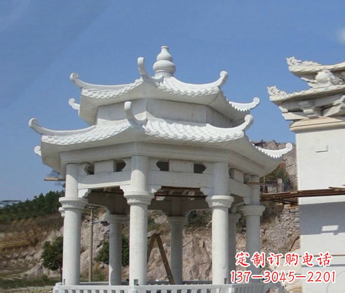 合肥精美汉白玉双层石凉亭雕塑