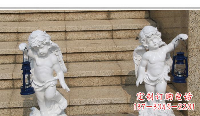 合肥领雕塑-汉白玉小天使公园西方人物路灯石雕