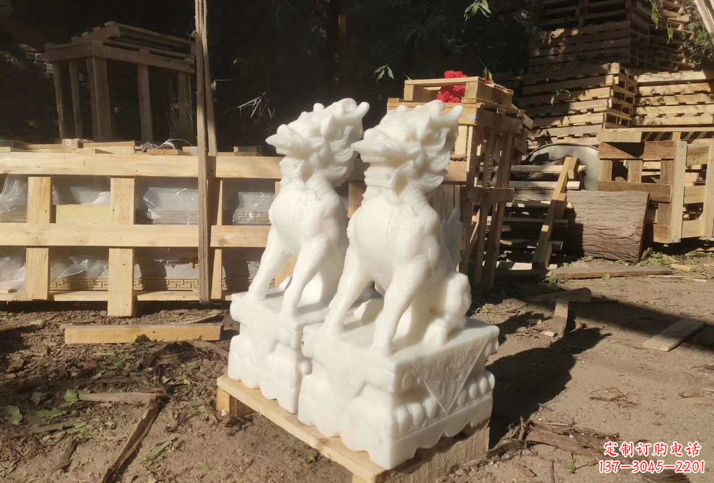 合肥汉白玉手工麒麟雕塑,瑞气招财鼎盛