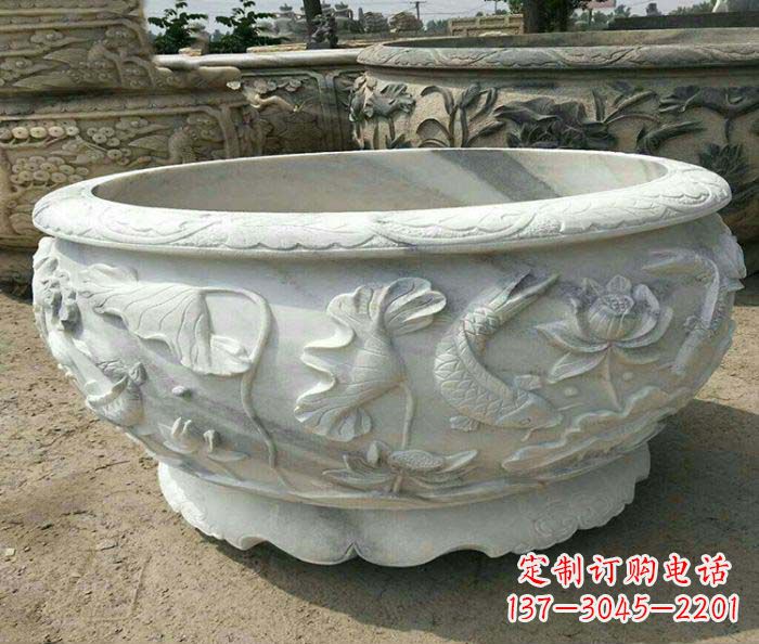 合肥荷花鲤鱼石雕招财水缸