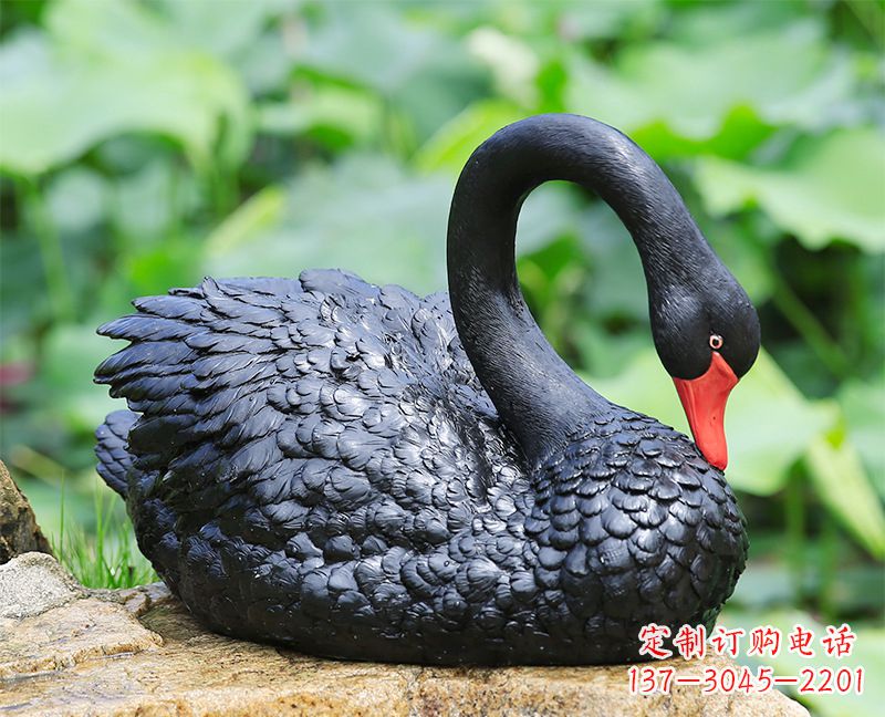 合肥玻璃钢黑色曲颈天鹅雕塑
