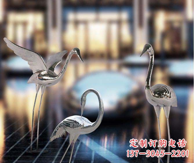 合肥户外镜面不锈钢仙鹤雕塑