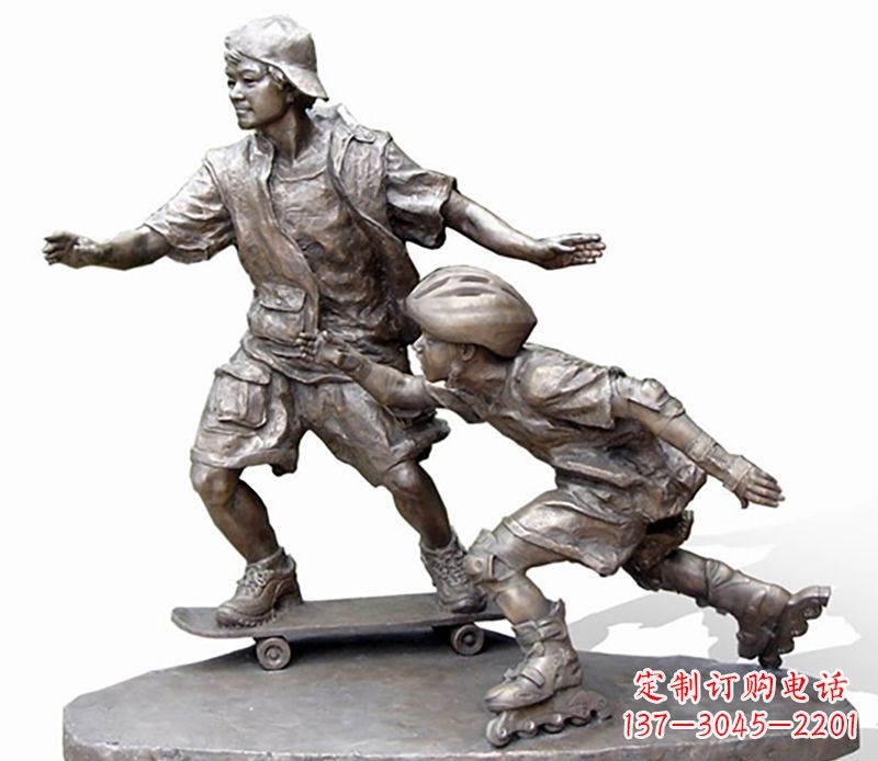 合肥激情滑板,艺术雕塑:城市滑冰男孩铜雕