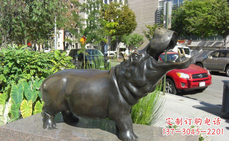 合肥精美细腻的街边河马铜雕