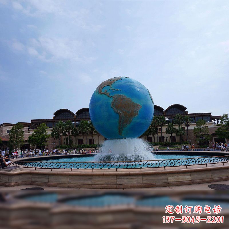 合肥视觉奇景,不锈钢水景喷泉地球仪雕塑