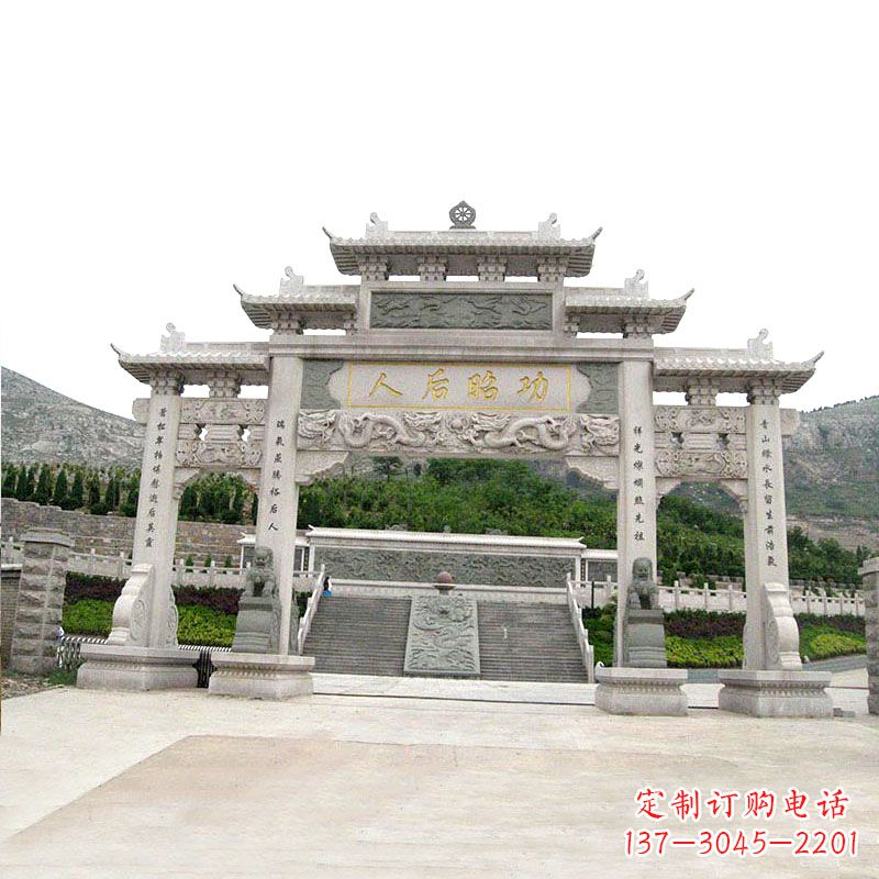 合肥艺术精美的汉白玉三门石雕塑牌坊