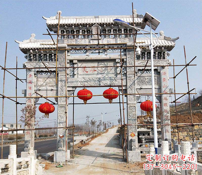 合肥传统工艺精致三门牌坊石雕