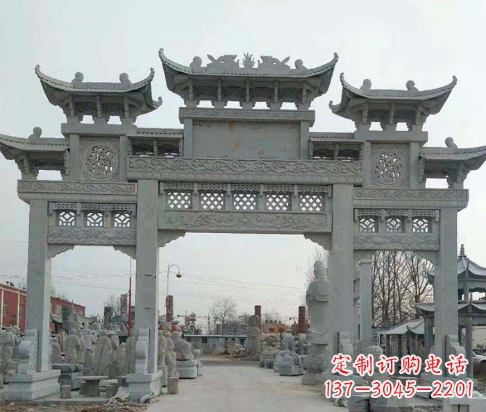 合肥三门牌坊石雕,精美汉风石雕装饰景区