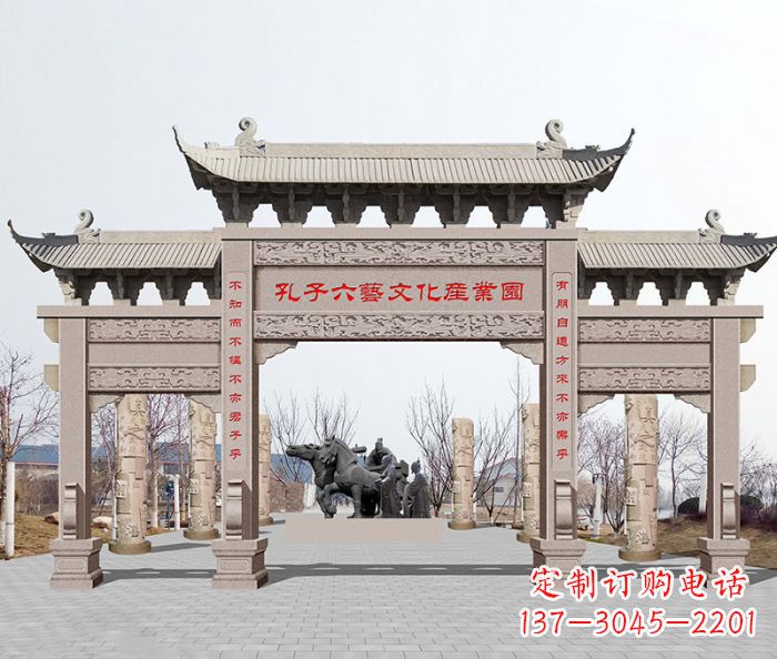 合肥景区三门石雕牌坊-高质美观可靠的雕塑装置
