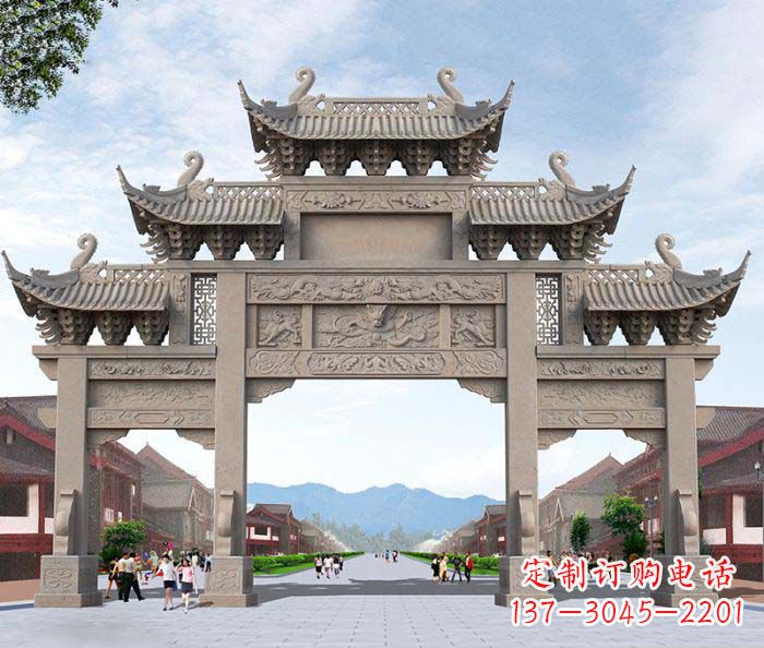 合肥景区三门石雕牌楼——精美雕塑定制