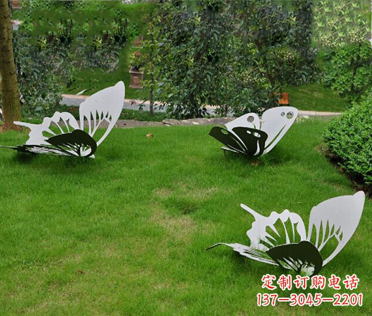合肥镜面不锈钢蝴蝶公园草坪动物雕塑摆件